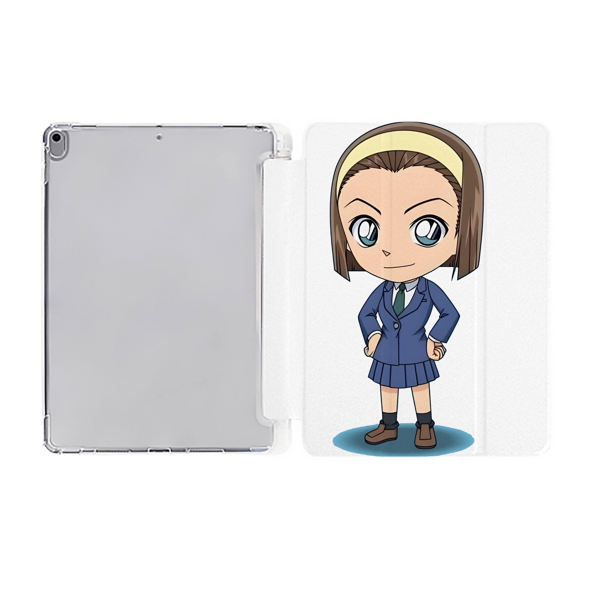 （画像用） 名探偵コナン 吉田 歩美 よしだ あゆみ Detective Conan my Yeager IPad ケース ペン収納付き 三つ折りスタンド PUレザー×シリコン 対応機種9.5/10.5/10.9インチ